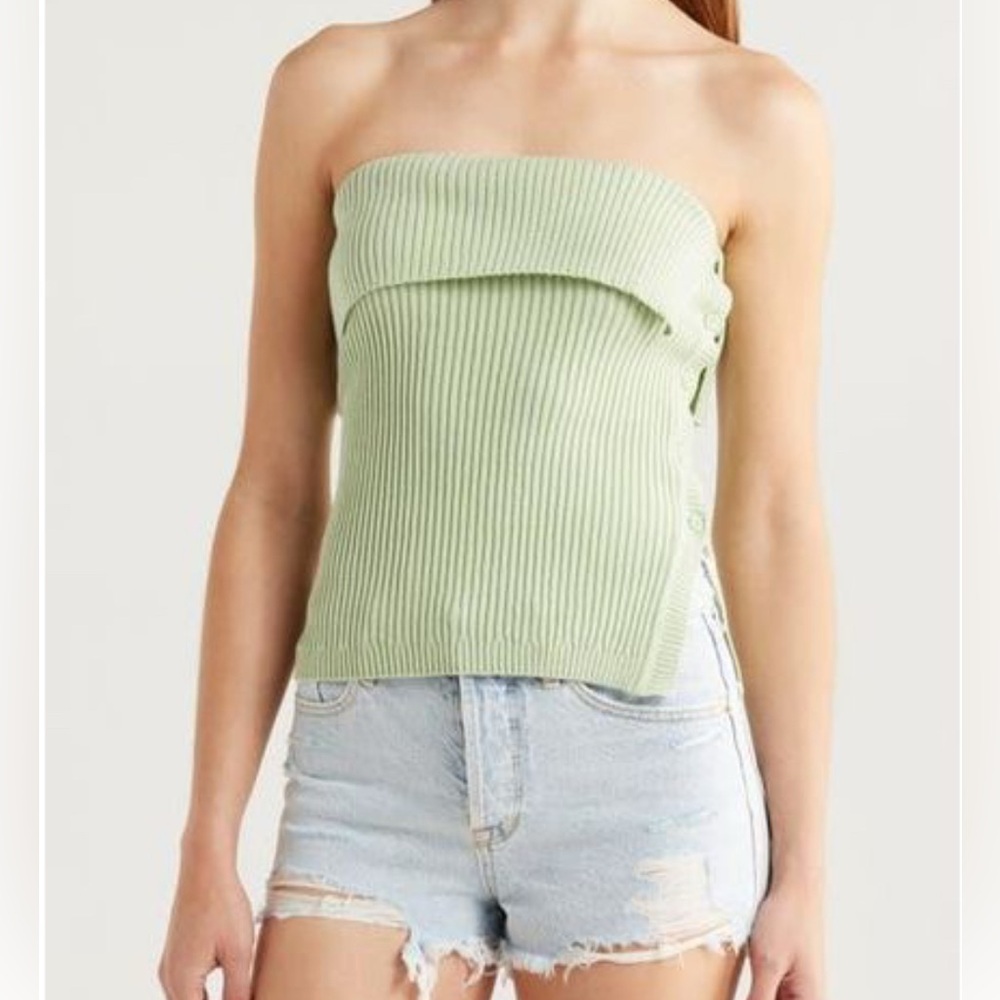 Pacsun Women's Green‎ Kate Side Button Foldover Rib Tube Top NWT